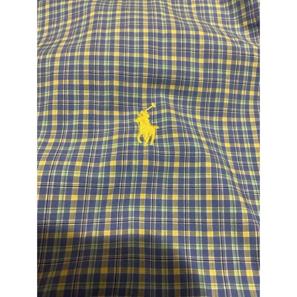 Ralph Lauren Men's Long Sleeve Cotton Plaid Blue/Yellow Shirt 17 1/2 34-35 Large